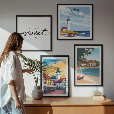 Billedsæt med ramme motiver af polske byer som Ustka Tarnów og Sopot