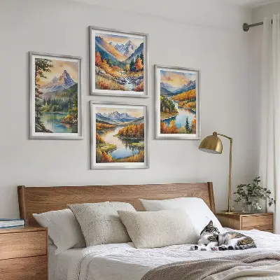Bjerglandskaber med en flod billedsæt med ramme