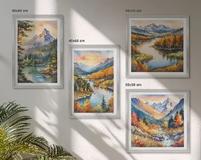 Bjerglandskaber med en flod billedsæt med ramme