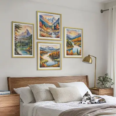 Bjerglandskaber med en flod billedsæt med ramme