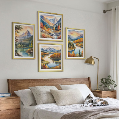 Billedsæt med ramme Bjerglandskaber med en flod
