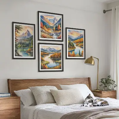 Bjerglandskaber med en flod billedsæt med ramme