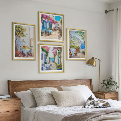 Billedvæg over sofa Charmerende gader med planter