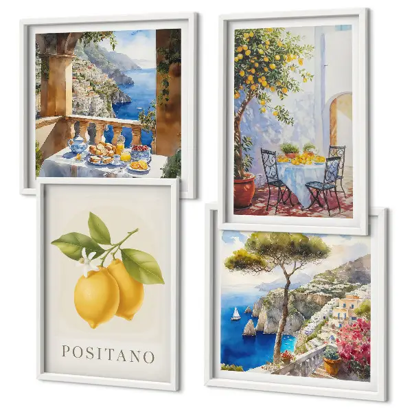 Udsigt over Positano citronarkitektur billedsæt med ramme