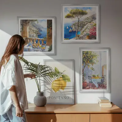 Udsigt over Positano citronarkitektur billedsæt med ramme