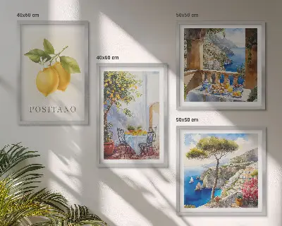 Udsigt over Positano citronarkitektur billedsæt med ramme