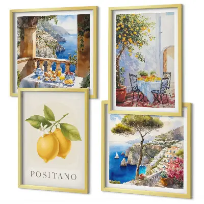 Udsigt over Positano citronarkitektur billedsæt med ramme