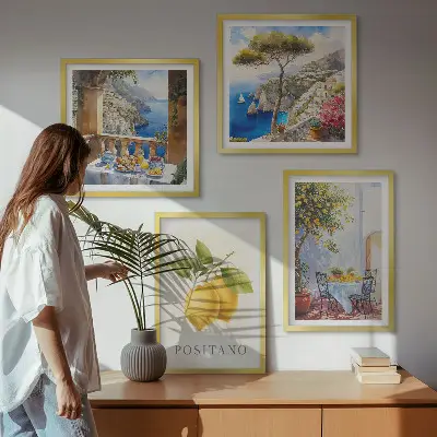 Udsigt over Positano citronarkitektur billedsæt med ramme