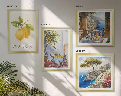 Udsigt over Positano citronarkitektur billedsæt med ramme