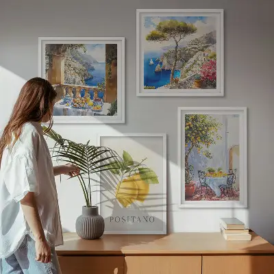 Udsigt over Positano citronarkitektur billedsæt med ramme