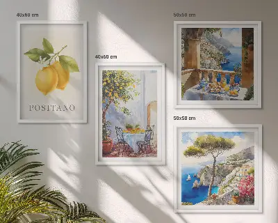 Udsigt over Positano citronarkitektur billedsæt med ramme