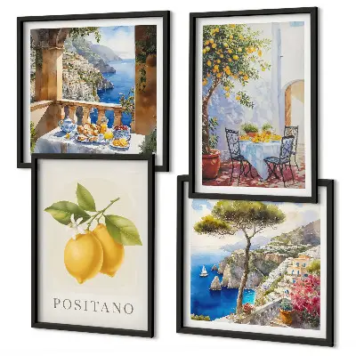 Udsigt over Positano citronarkitektur billedsæt med ramme