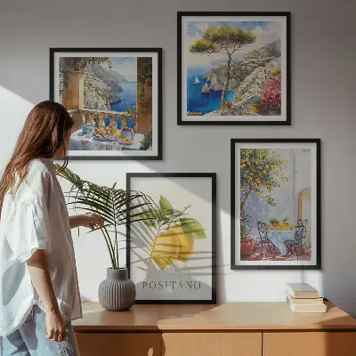 Udsigt over Positano citronarkitektur billedsæt med ramme