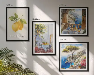 Udsigt over Positano citronarkitektur billedsæt med ramme