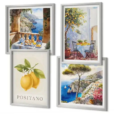 Udsigt over Positano citronarkitektur billedsæt med ramme