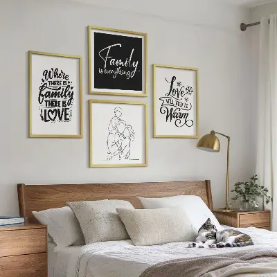 Billedsæt med ramme med motiv af familie, kærlighed, varme og hjem