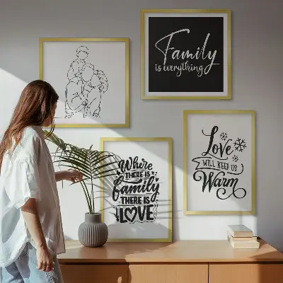 Billedsæt med ramme med motiv af familie, kærlighed, varme og hjem