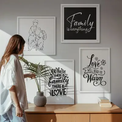 Billedsæt med ramme med motiv af familie, kærlighed, varme og hjem