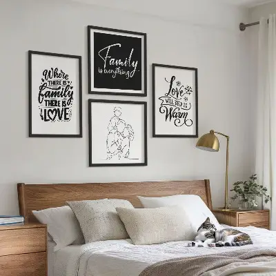 Billedsæt med ramme med motiv af familie, kærlighed, varme og hjem