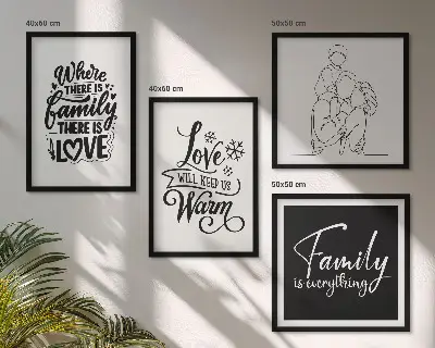 Billedsæt med ramme med motiv af familie, kærlighed, varme og hjem