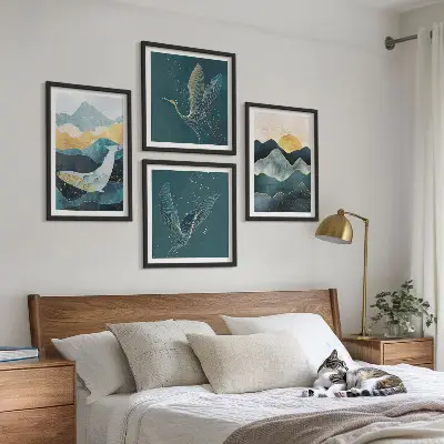 Abstrakte tranebjerge billedvæg til over sofaen