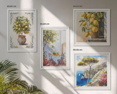 Citrontræer i solen billedsæt med ramme