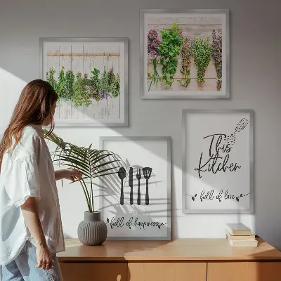 Indskriftstavler til køkkenurter og planter billedsæt med ramme