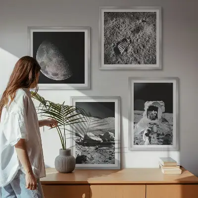 Måneastronaut fodaftryk billedsæt med ramme