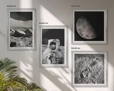 Måneastronaut fodaftryk billedsæt med ramme