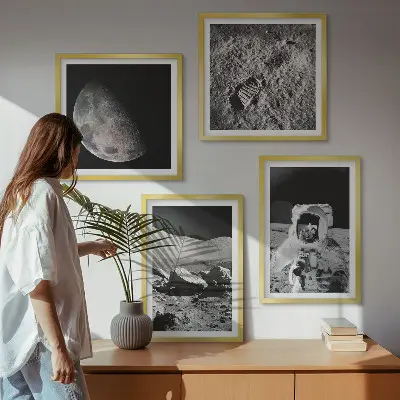 Måneastronaut fodaftryk billedsæt med ramme