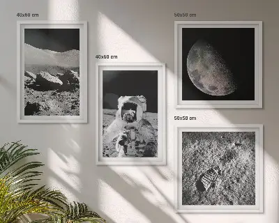 Måneastronaut fodaftryk billedsæt med ramme