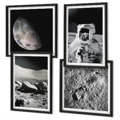 Billedsæt med ramme Måneastronaut fodaftryk