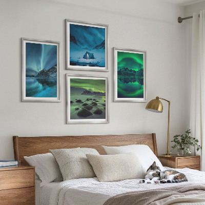 Billedvæg over sofa Vinterlandskab med nordlys