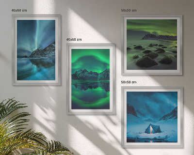 Billedvæg over sofa Vinterlandskab med nordlys