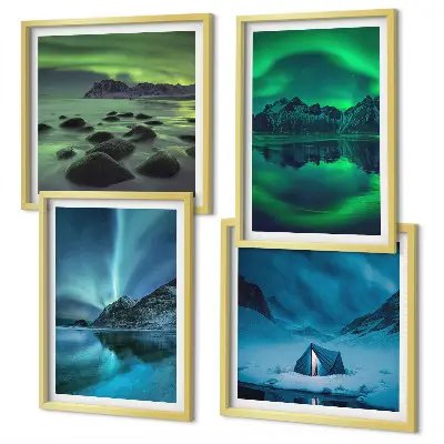 Vinterlandskab med nordlys billedvæg til ophængning over sofaen