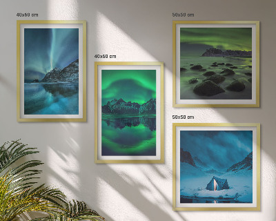 Billedvæg over sofa Vinterlandskab med nordlys
