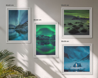 Billedvæg over sofa Vinterlandskab med nordlys