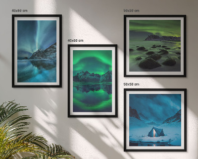 Billedvæg over sofa Vinterlandskab med nordlys