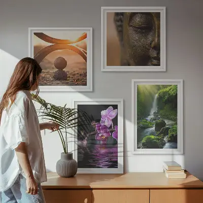 Blomster i vandet ved Buddha-vandfaldet billedsæt med ramme