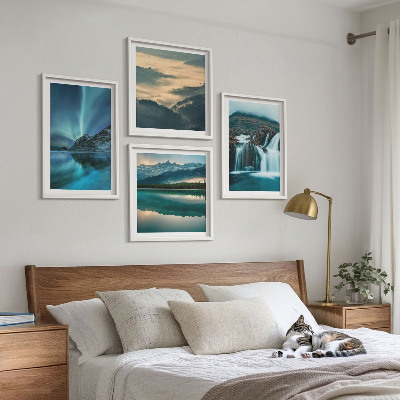 Billedvæg over sofa Vinterlandskaber vandfald aurora