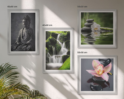 Billedsæt med ramme ZEN-malerier vandsten Buddha