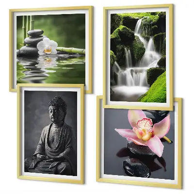 ZEN-malerier vandsten Buddha billedsæt med ramme