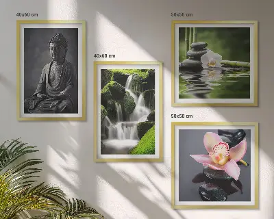ZEN-malerier vandsten Buddha billedsæt med ramme