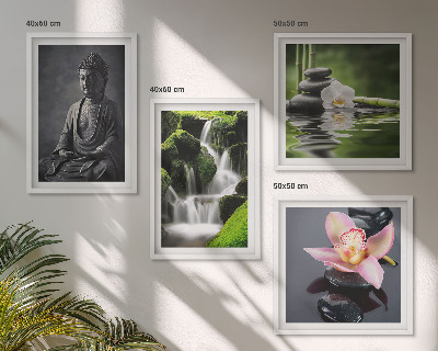 Billedsæt med ramme ZEN-malerier vandsten Buddha
