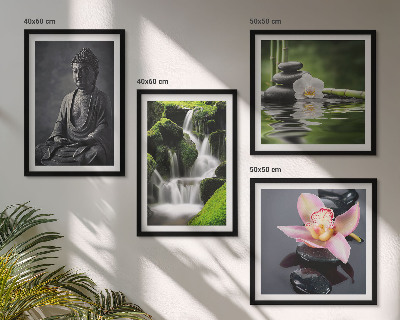 Billedsæt med ramme ZEN-malerier vandsten Buddha