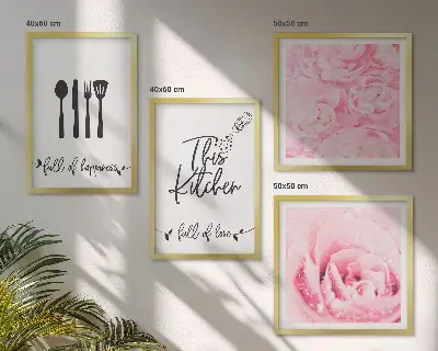 Køkkenets fine roseblomster billedsæt med ramme