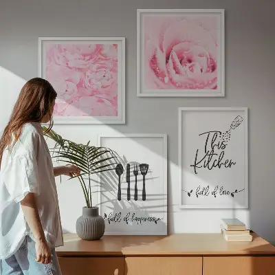 Køkkenets fine roseblomster billedsæt med ramme