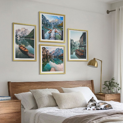 Billedsæt med ramme Sø, bjerge, både, sommerhus