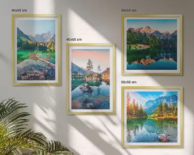 Bjergsøer naturlandskab billedvæg til ophæng over sofaen