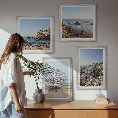 Billedvæg til over sofaen udsigt over Grækenland med huse
